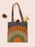 Ravaiyaa - Attitude is everything Cotton Shoulder Bag/Tote Bag For Women| Printed Multipurpose Handbag With Top Zip | Best For Shopping, Travel, Work, Beach, Office, College (Blue Peacock Mandala)