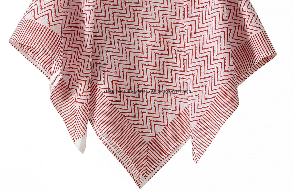 Ravaiyaa - Attitude is everything Sanganer Hand Block Printed Scarves Pure Cotton Scarf Square Hijab Dupatta 40 X 40 Inch (White Red Waves)