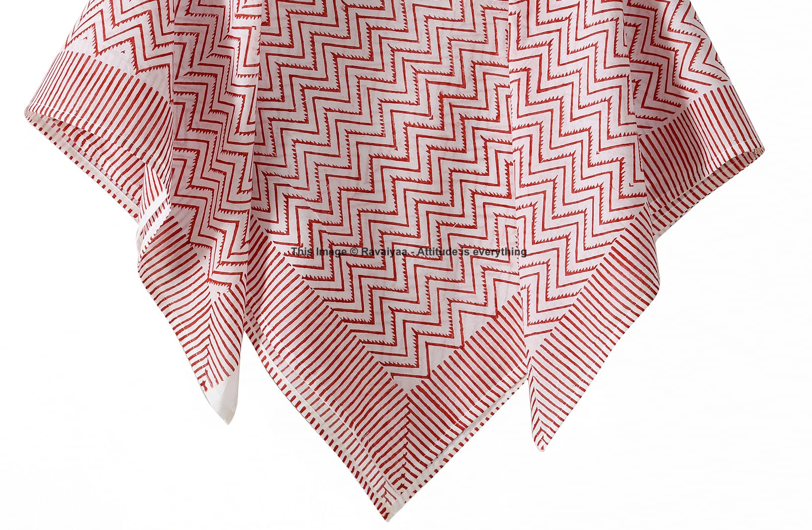 Ravaiyaa - Attitude is everything Sanganer Hand Block Printed Scarves Pure Cotton Scarf Square Hijab Dupatta 40 X 40 Inch (White Red Waves)