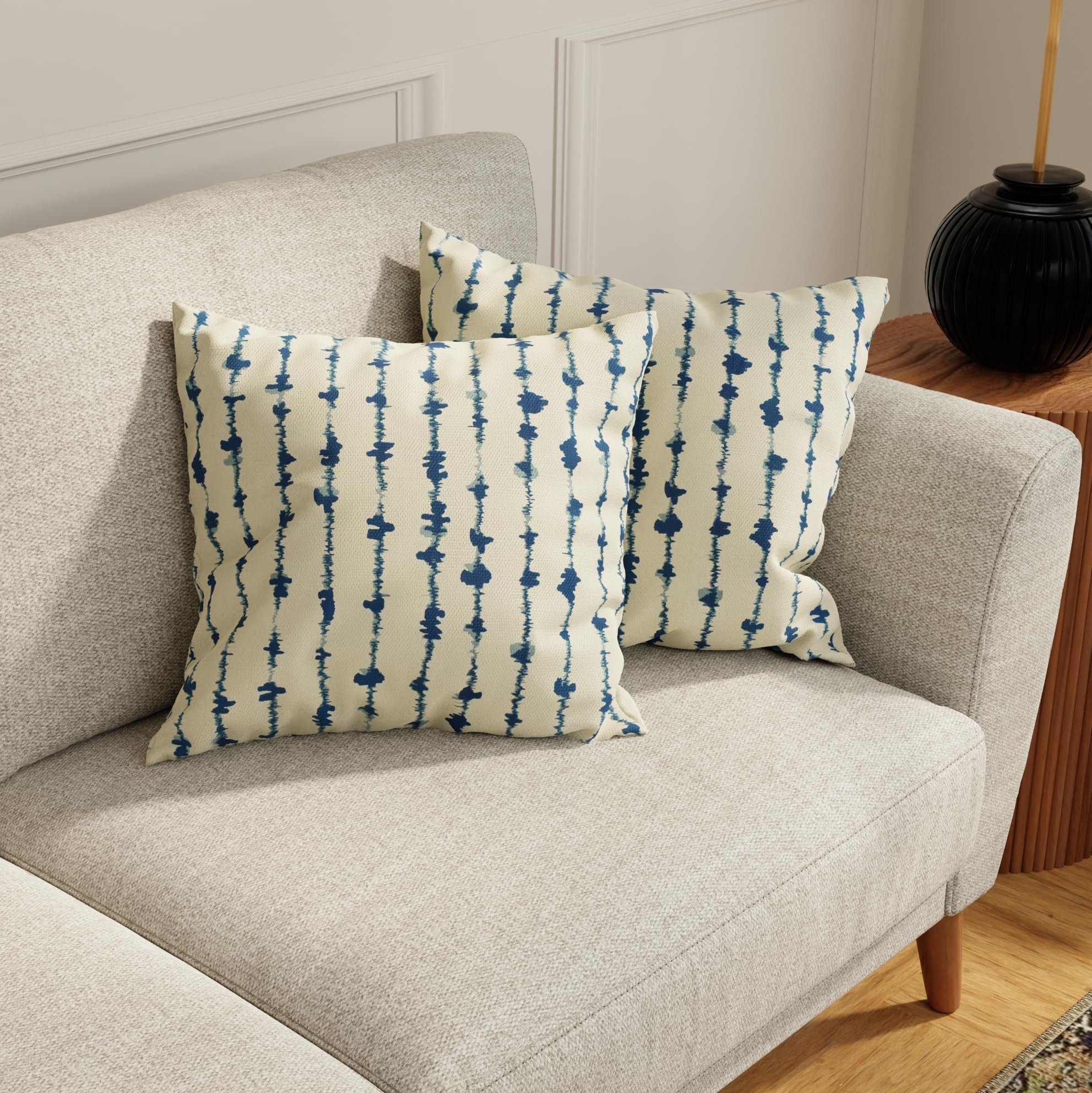HUESLAND Premium Cotton Cushion Cover 12 x 12 inch Set of 5 | Decorative Throw Pillow Covers for Sofa, Living Room & Bedroom | Blue Vertical Stripes