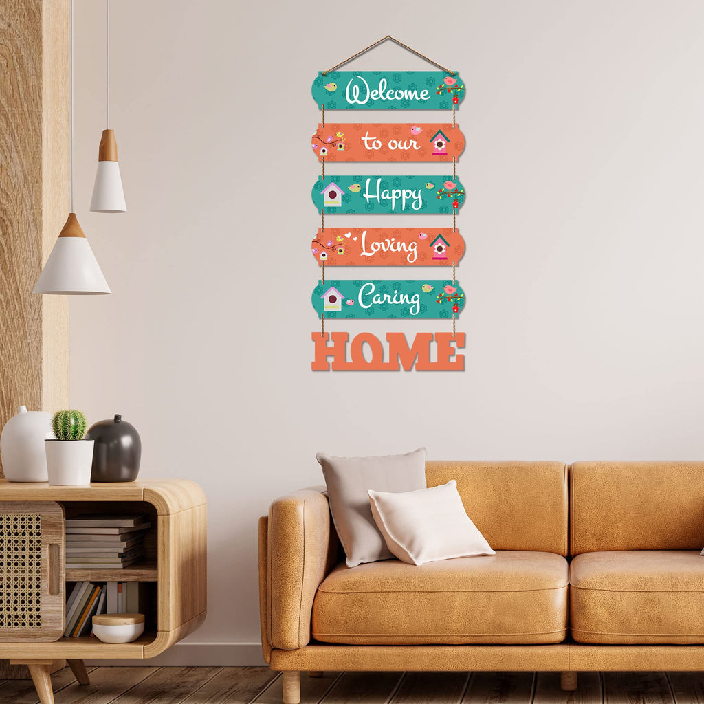 Artvibes Welcome To Our Happy Home Wooden Wall Hanger for Gateway | Decor Hanging Ornaments | Door Quotes Hanging | Wall Poster | Wall Art Print | Gift Items for Home Decor | Wall Accent (WH_6601N)