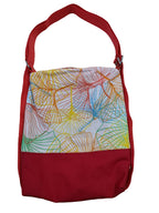 Fabjute Stylish Canvas Zipped Convertible 2in1 Shoulder Tote Handbag and Backpack with cotton lining, useful as a Travel, Shopping, Gym, Tuition Bag (RedHorizontalPattern)