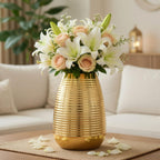 BEHOMA Oval Shape Metal Flower Vase for Home Decor (8.7 inches)