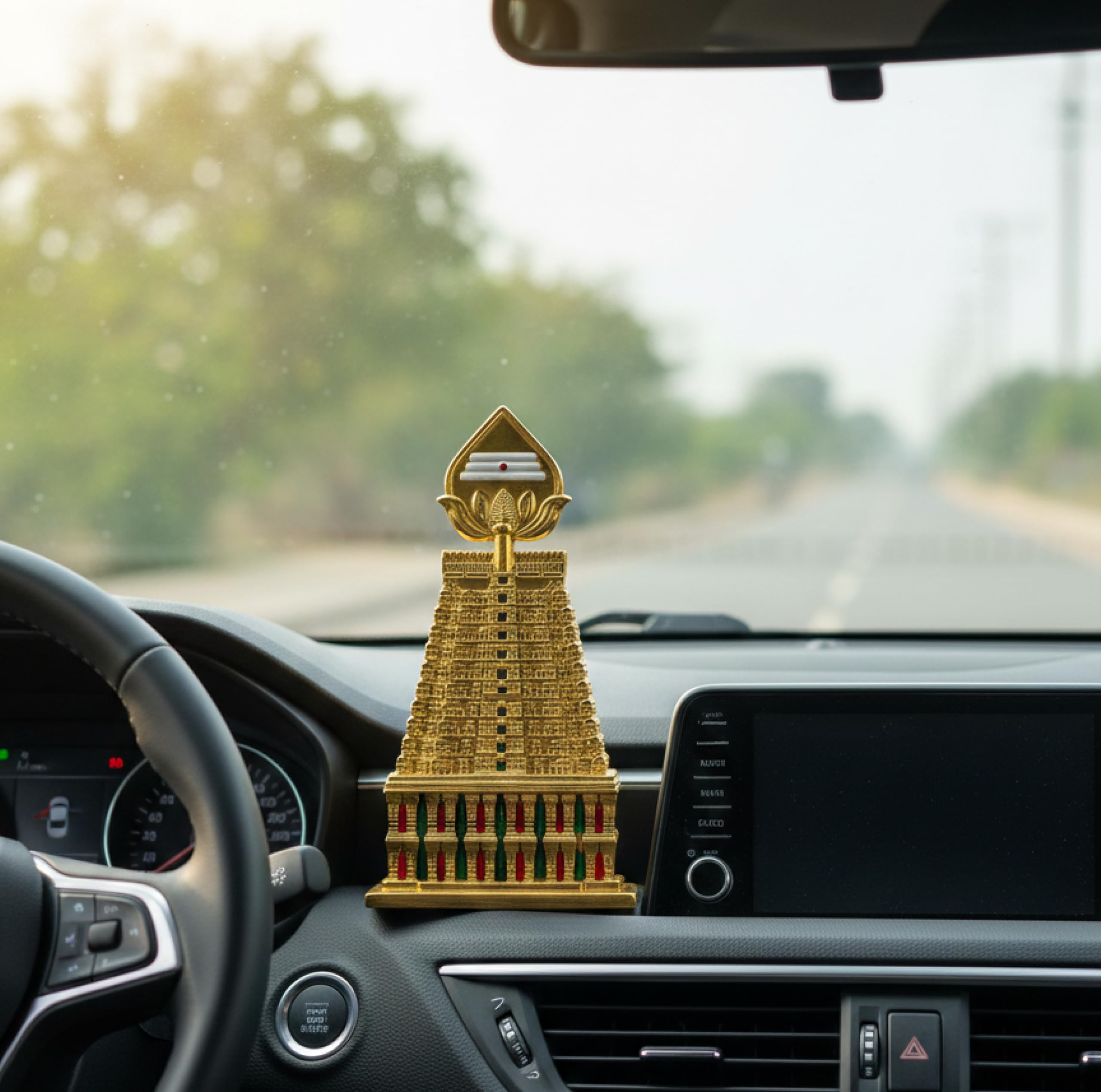 Arulmigu Dhandayuthapani Swamy Temple Gopuram - Palani Murugan Golden Idol for Car Dashboard & Home Pooja Idol | Devotional Figurine | Pooja Gifts | Gold-Polished | Double Side.
