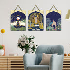 Artvibes Shreenathji & Sacred Cow Religious Art Wall Hanging Home Decorative Wall Art for Prosperity | Spiritual Decor | Wall Illustrations| Stylish Modern Decor Item | Gift Items (WH_9672N), Set of 3
