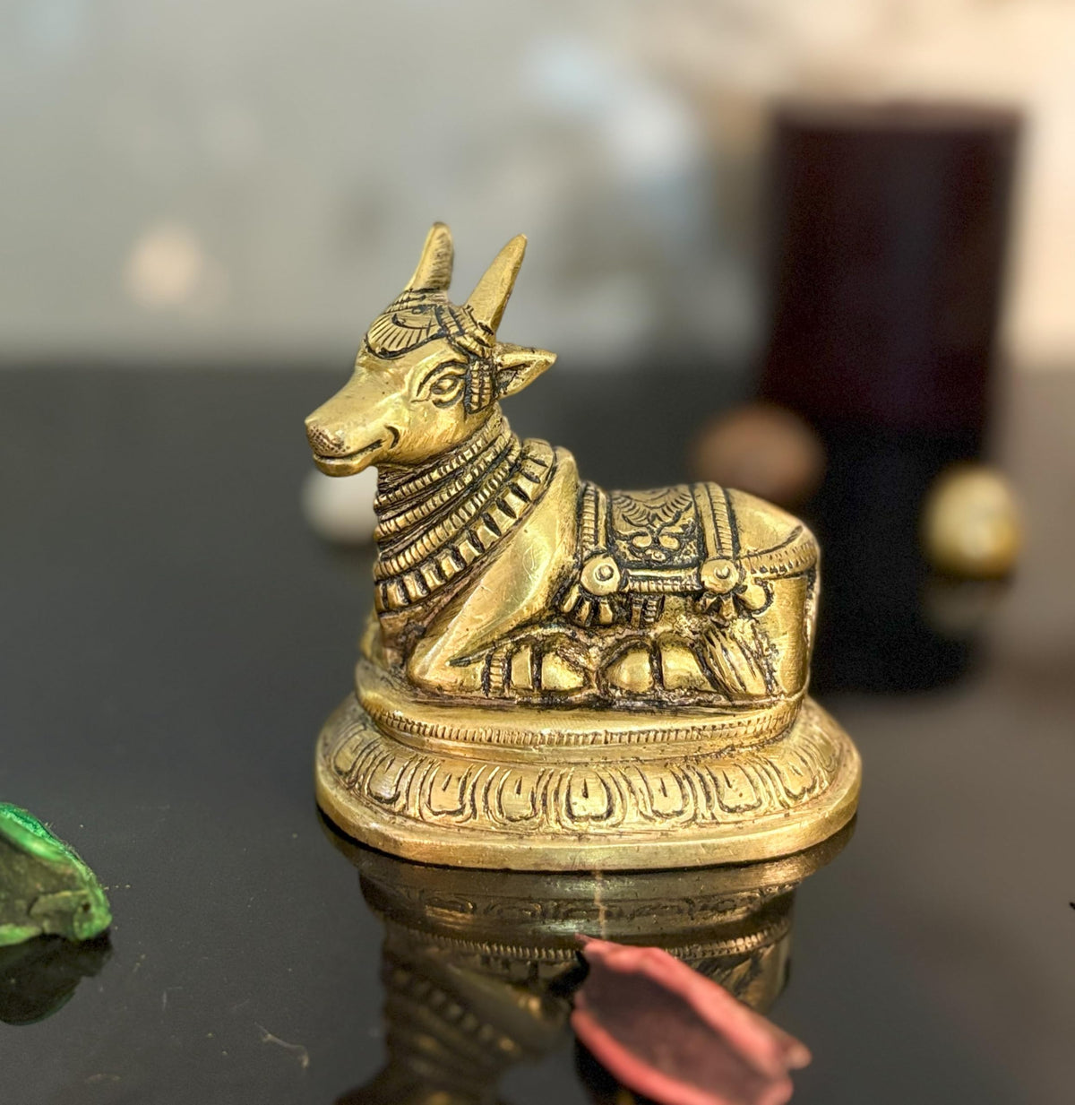 SVARUP Brass Nandi Shiv Ji Parvati Vehicle Bull Statue Idol Shiva Devotee Puja and Decor 3.5 Inch