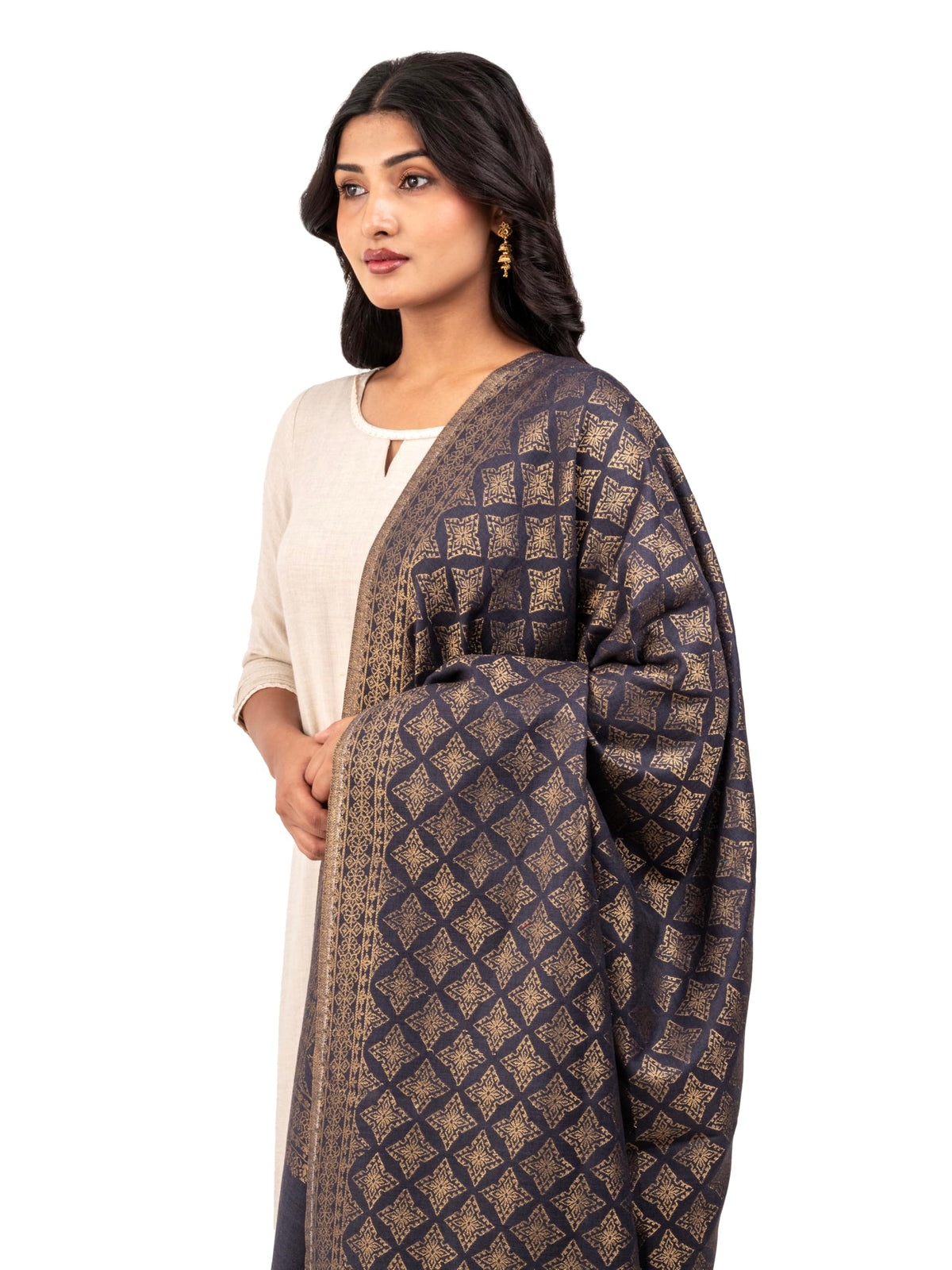 Naureen Women Pashmina Blend Zari Shawl, Warm and Soft, 40x80 inch