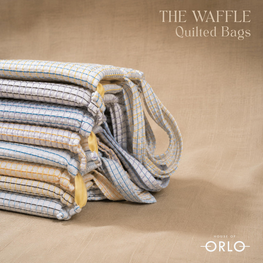 HOUSE OF ORLO Premium Cotton Waffle Quilted Tote Bag, Large Spacious Handbag for College, Office, Work, Travel, Shopping & Daily Use - Black&Yellow