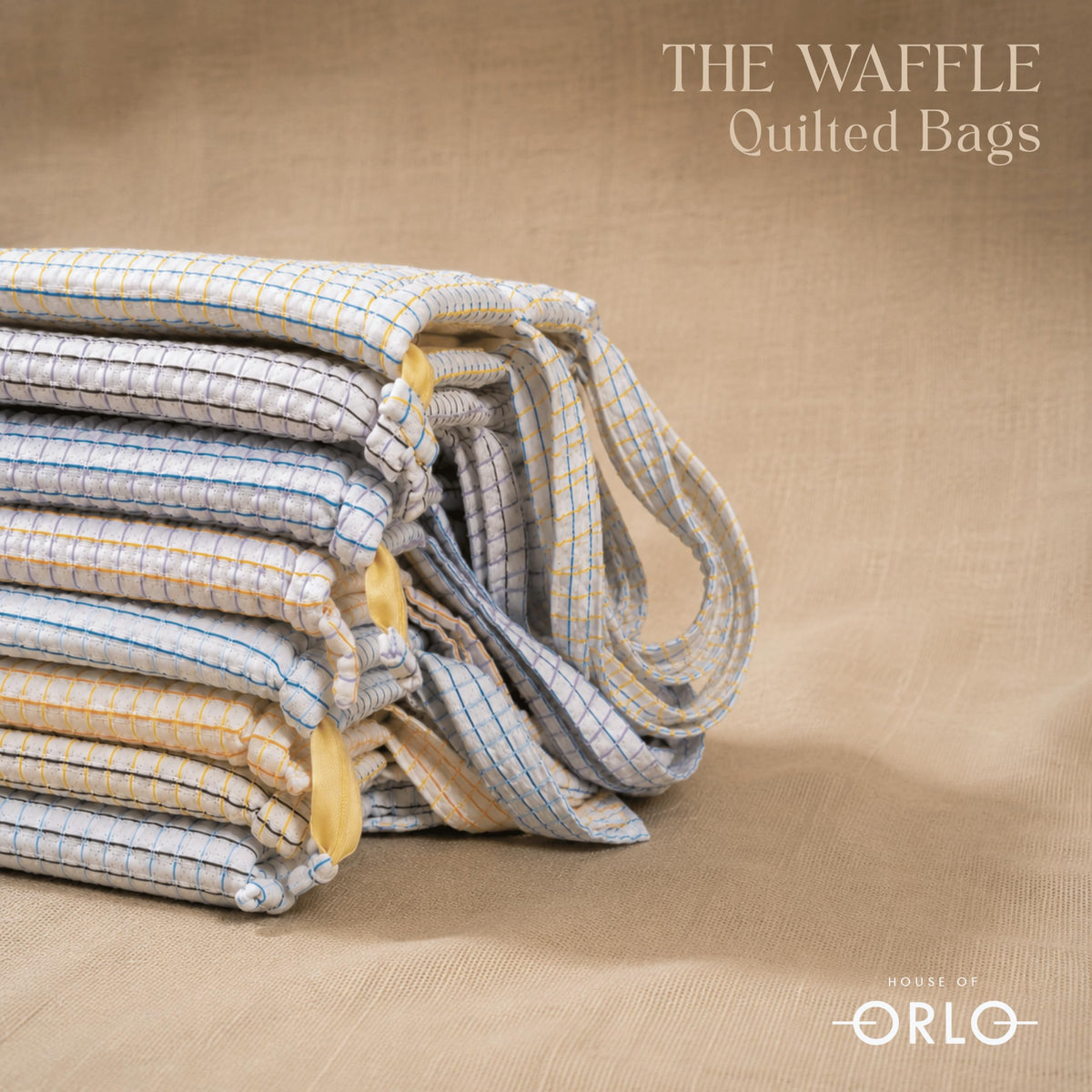 HOUSE OF ORLO Premium Cotton Waffle Quilted Tote Bag, Large Spacious Handbag for College, Office, Work, Travel, Shopping & Daily Use - Black&Yellow