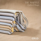 HOUSE OF ORLO Premium Cotton Waffle Quilted Tote Bag, Large Spacious Handbag for College, Office, Work, Travel, Shopping & Daily Use - Blue&Yellow