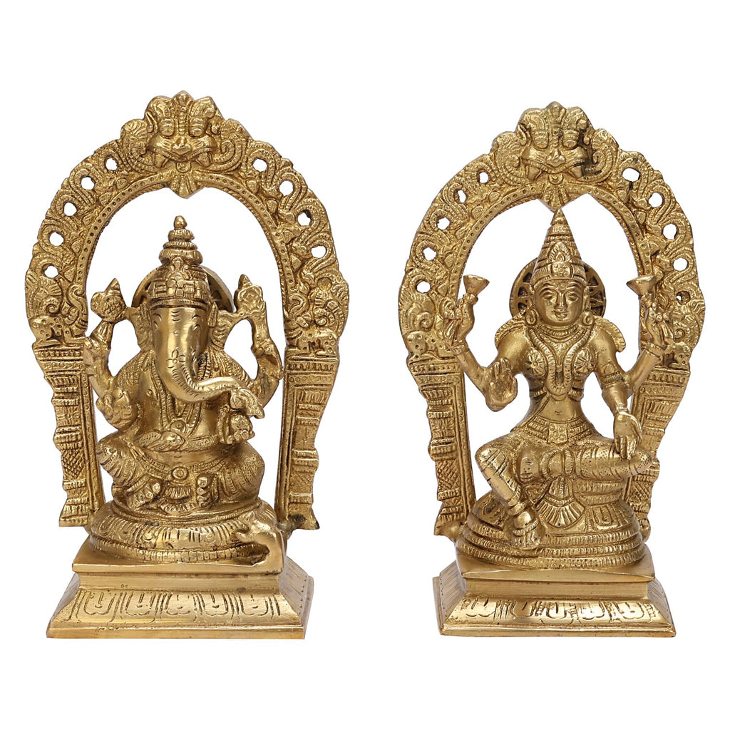 ARTVARKO Brass Ganesha Laxmi Ganesh Lakshmi Bhagwan Idol Sitting Ganpati Murti Metal Statue for Home Office Success Entrance Décor Diwali Pooja Good Luck Gift 8 Inch