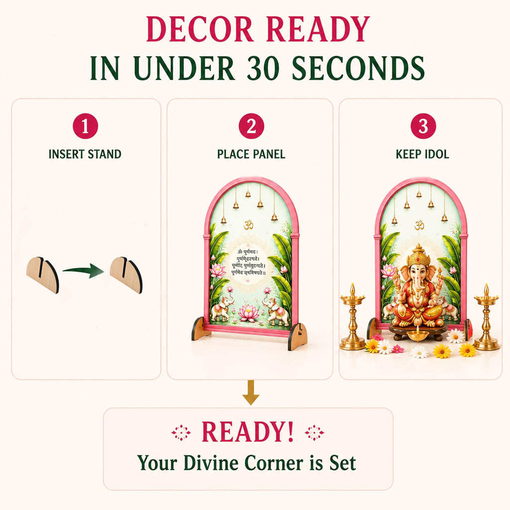 Ganpati Decoration Setup for Home, 1 Piece Freestanding Ganesh Festival Backdrop for Idol, Easy DIY Pooja Mandap Decor, Suitable for up to 12 Inches Ganpati Backdrop Stand & Home Temple