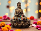 KridayKraft Meditating Buddha Water Fountain Idol Polyresin Lotus Water Fountain Showpiece for Home Garden Living Room Decor Decoration Gift Items,