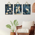 Artvibes Divine Radha Krishna With Lotus And Peacock Wall Art Wall And Door Hanging for Home | Spiritual Decor Items | Wall Poster | Artwork | Painting | Gift Items (WH_9629N), Set of 3