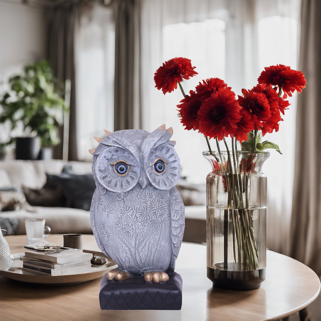 KRAFTSKALA Owl Polyresin Showpiece Item 6 Home Decor Tabletop Statue for Living Room, Study Desk and Office (Owl on Sq Base)