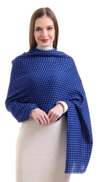 EH 100% Pure Cashmere scarf, stole Houndstooth, warm large buttery soft Pashmina (COBALT BLUE & BLACK)