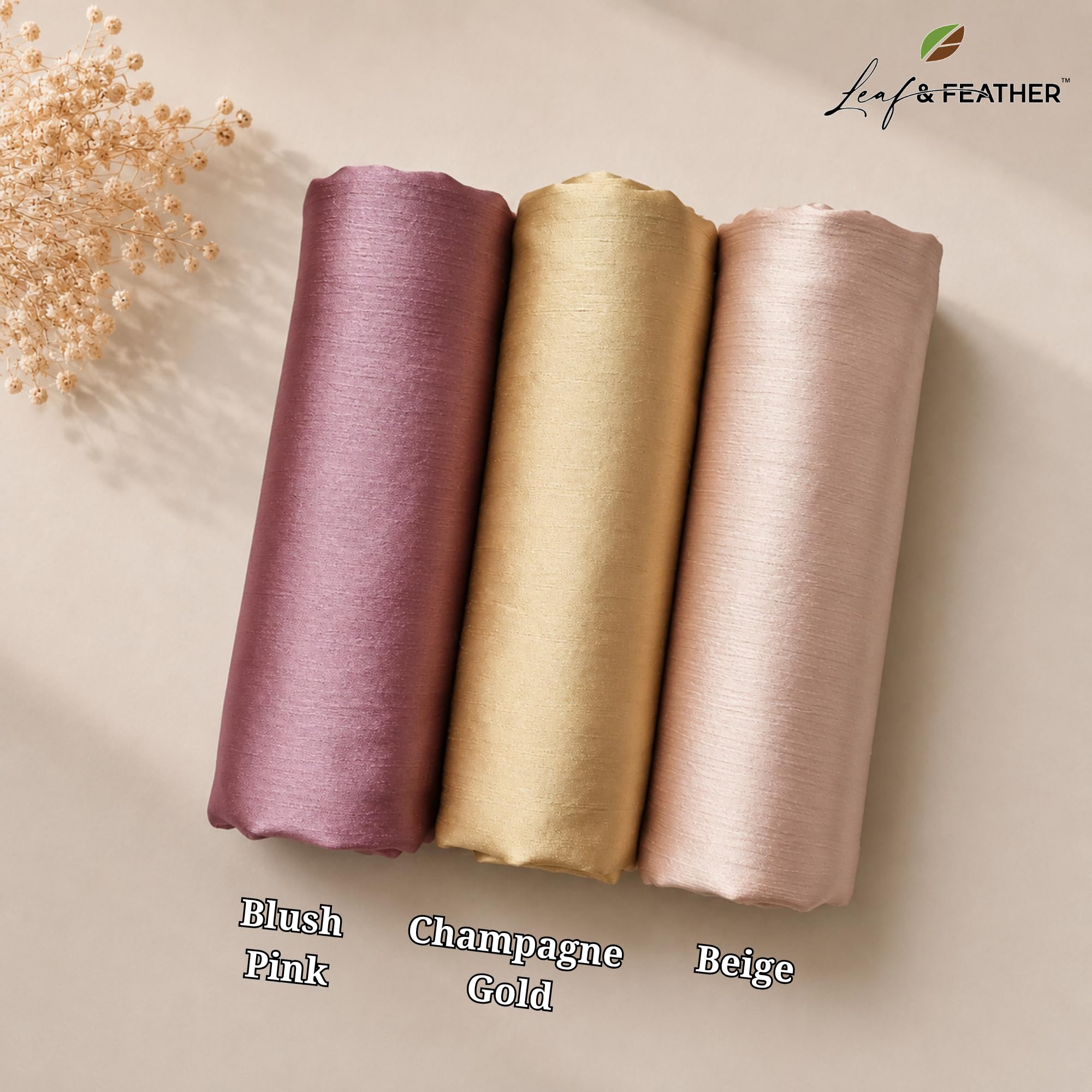 Leaf & FEATHER™ Muna Satin Hijab Scarf for Women | Pack of 3 Hijab Set | 200 x 70 cm | Silky Smooth & Lightweight | Premium Everyday Color Collection (7. Blush Pink - Gold - Beige)