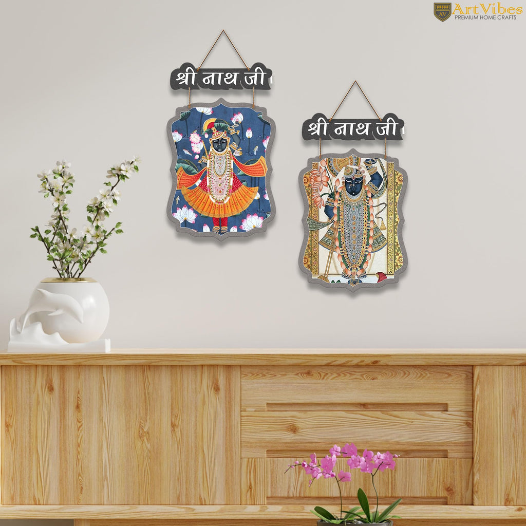Artvibes Shri Nathji Pichwai Art Wall Hanging Home Decorative Wall Art for Living room | Religious Decor Items | Wall Poster | Graphic Art| Stylish Modern Decor Item | Gift Items (WH_9721N), Set of 2
