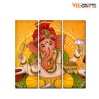 VIBECRAFTS 3 Pieces Shree Ganesh Ji Canvas Wall Painting Fitted With Wooden Frame For Home | Office | Living Room | Gifts (PTVC3Pcs1_9559)