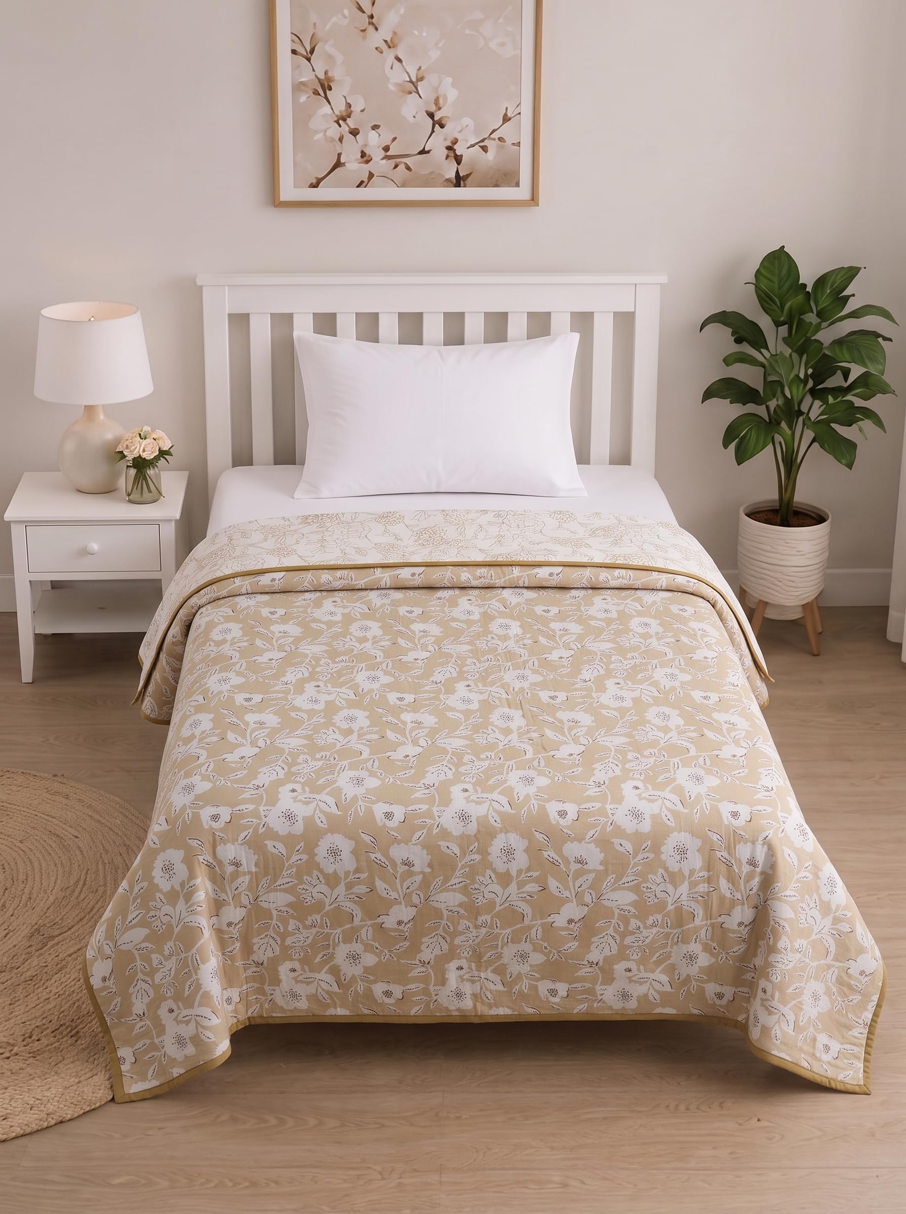 Mafatlal Sparsh Dohar Single Bed, 150 GSM Pure Cotton Malmal, Reversible AC Blanket Single, Soft & Breathable Lightweight Cotton Blanket, 152 x 228 cm, Kafalo