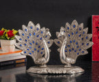 KridayKraft Double Peacock Metal Statue, Lovers Peacock Couple, Animal Showpiece Figurines, Feng Shui as Table Top Figurine for Living Room, Office, Bedroom, Decorative (Silver)