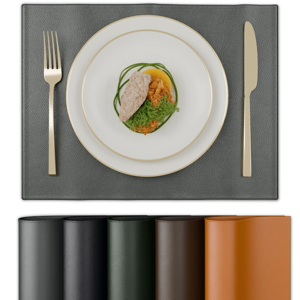 Encasa XO Faux Leather Dining Table Placemats, Water Repellent Grey Kafalo