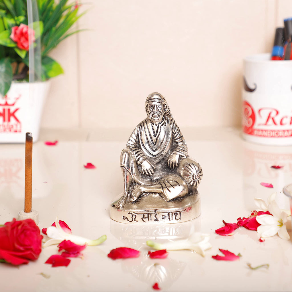 KridayKraft Shirdi Sai Baba Metal Statue,Sai Baba Idol Murti for Car Dashboard & Home,Office Decorative Showpiece Figurines,Religious Idol Gift Article...