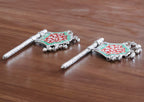 Traditional God Fan, Silver-Plated Metal with Red and Green Enamel Work,Metal Hand Fan for God Idol Pankhi with Mennakari