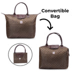 NFI essentials Shopping Brown Tote Bag Foldable Handbag Travel Bag For Women & Girls Shoulder Waterproof Carry Bag For Grocery & Daily Use