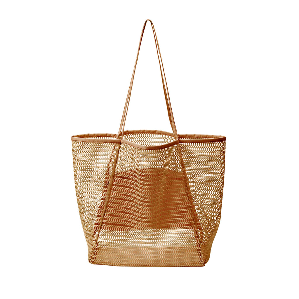 Jereture Mesh Beach Tote Womens Shoulder Handbag, Women Foldable MAX 23L Casual Tote Bag Hobo Bag For Beach Picnic Vacation, Khaki, Large, Ins