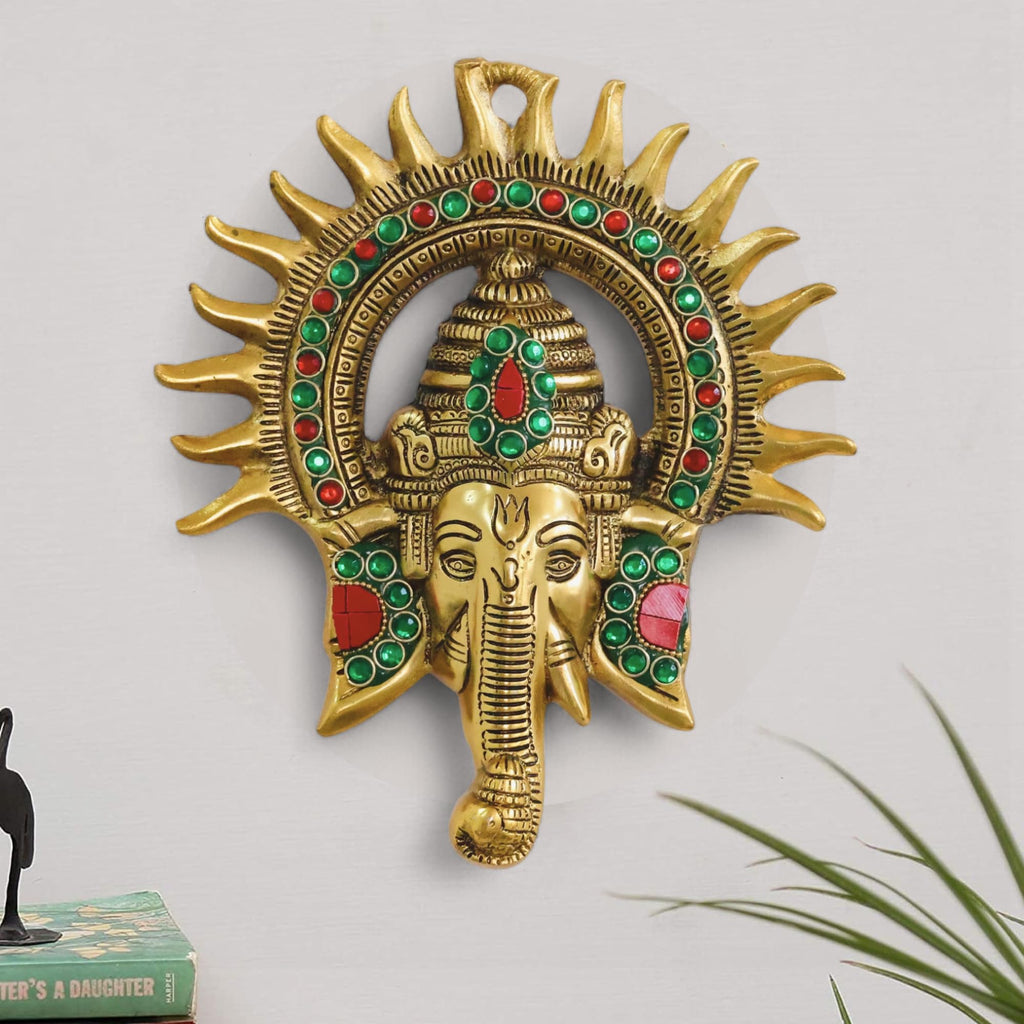 Metal Ganesha ji Statue,Ganpati Wall Hanging Sculpture Lord Ganesh Idol Lucky Feng Shui Wall Decor Your Home, Office,Religious Gift Article