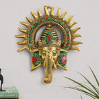 Metal Ganesha ji Statue,Ganpati Wall Hanging Sculpture Lord Ganesh Idol Lucky Feng Shui Wall Decor Your Home, Office,Religious Gift Article