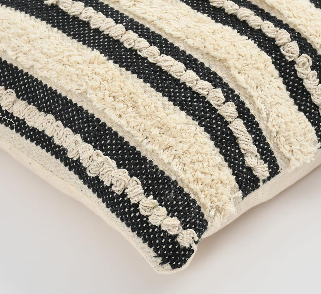 Furnistitchs Premium Decorative Throw Cushion Pillow Cover Boho Home Decor - Living Room Bedroom Couch Sofa Cushion Covers 16 inch x 16 inch (1, Cream Stripes)