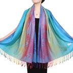 Fashion Colorful flowers Jacquard cotton pashmina Women Wrap Shawl tassels Scarves 75 x 27.5 (THM08-02)
