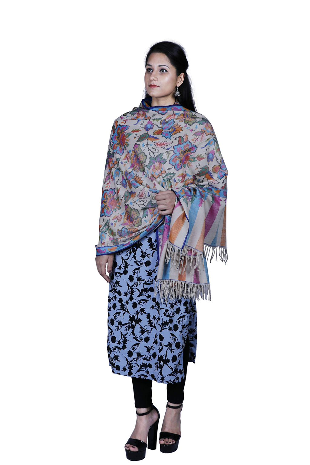 PHAMBB N TUSH KASHMIRI KANI PASHMINA WOMEN SHAWLS (WHITE)