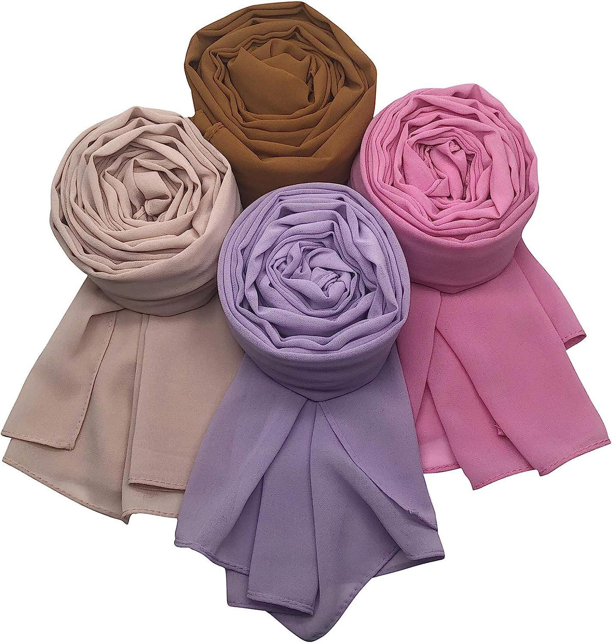 ICW Female Soft Chiffon Georgette Scarves Shawl Stoles Long Scarf Wrap Head Scarves (Pack Of 4 Set),Multicolor