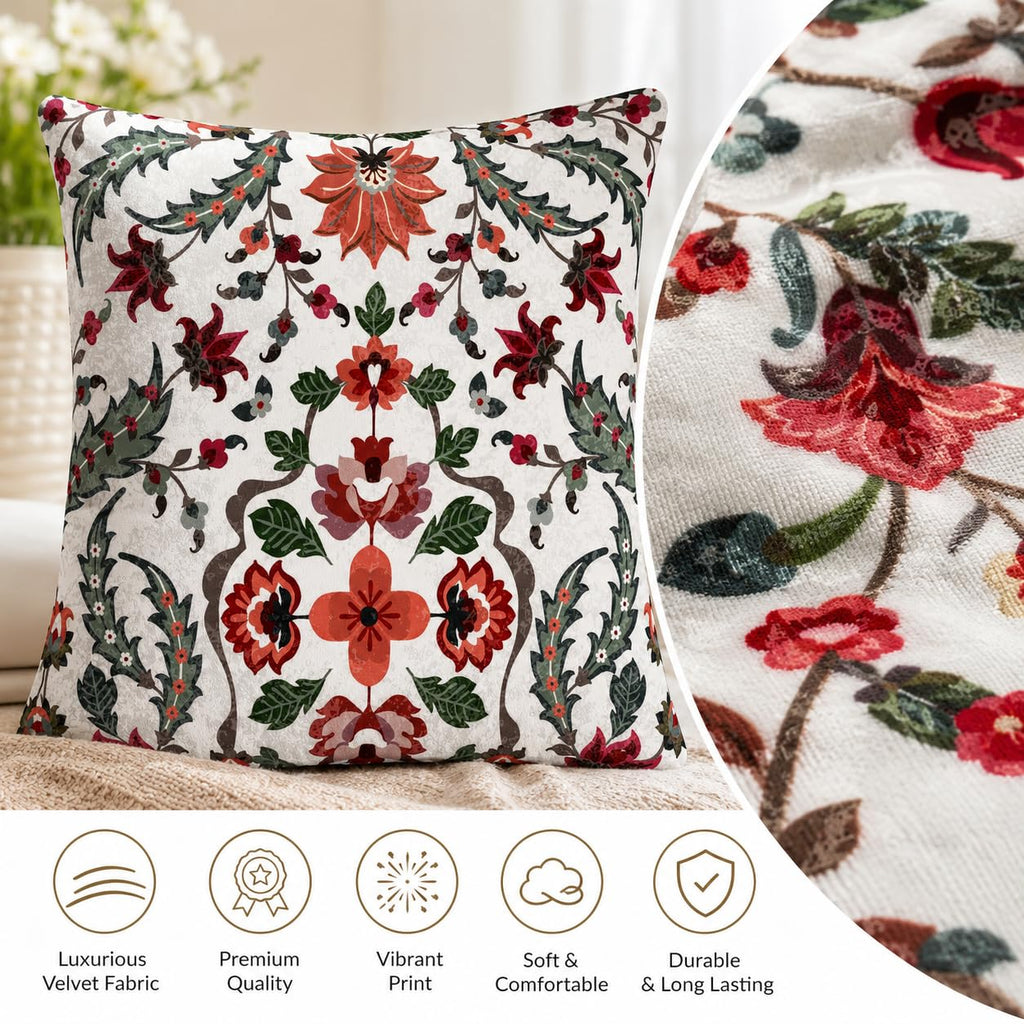 AMAZE ATTIRES Velvet Cushion Cover 24x24 Inch – Set of 7 Decorative Throw Pillow Covers for Sofa, Couch or Bed – Designer Printed Square Cushion Covers – Home Decor (Beige Geometrical)