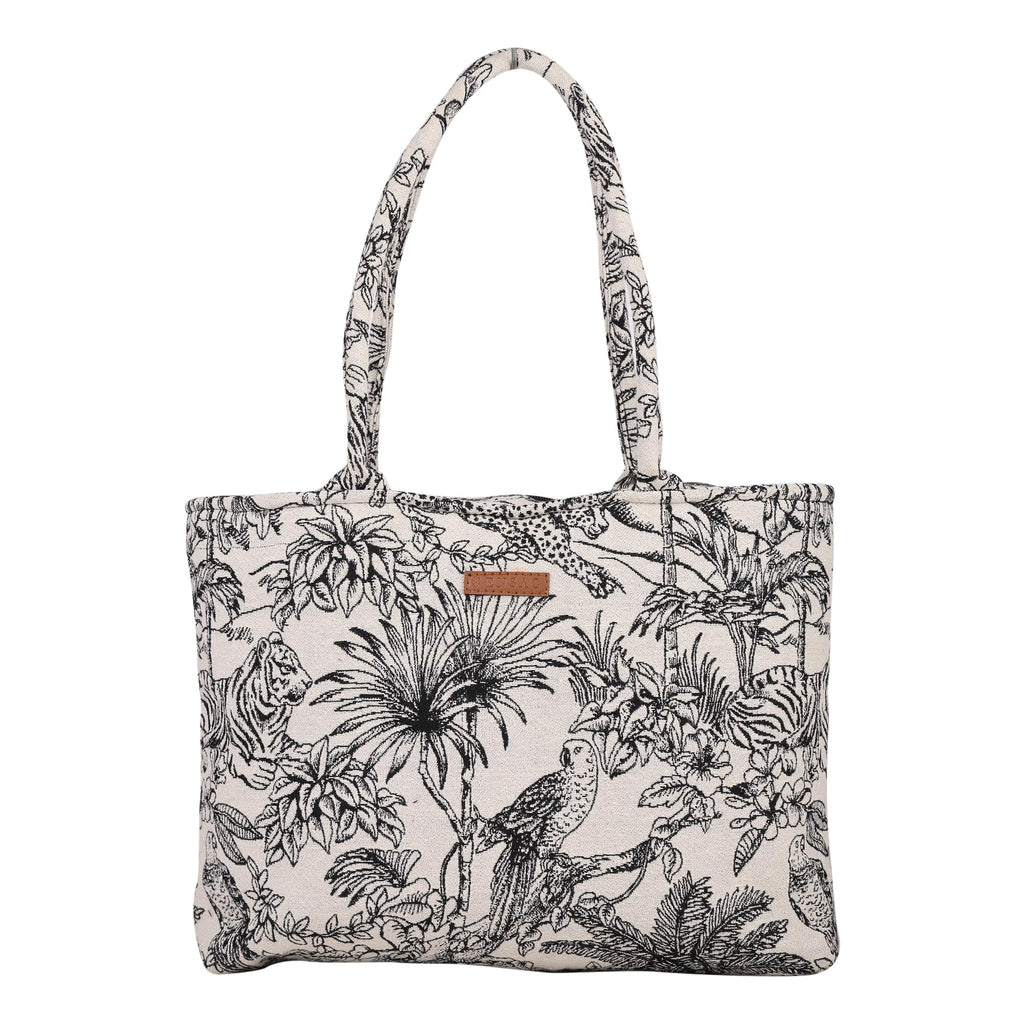 ENSAC Premium Cotton Tote Bag for Women, Stylish Handbag for women with Zip Closure | Fit for Office Bag, College, Travel Use | Handcrafted in India (FOREST-BLACK)