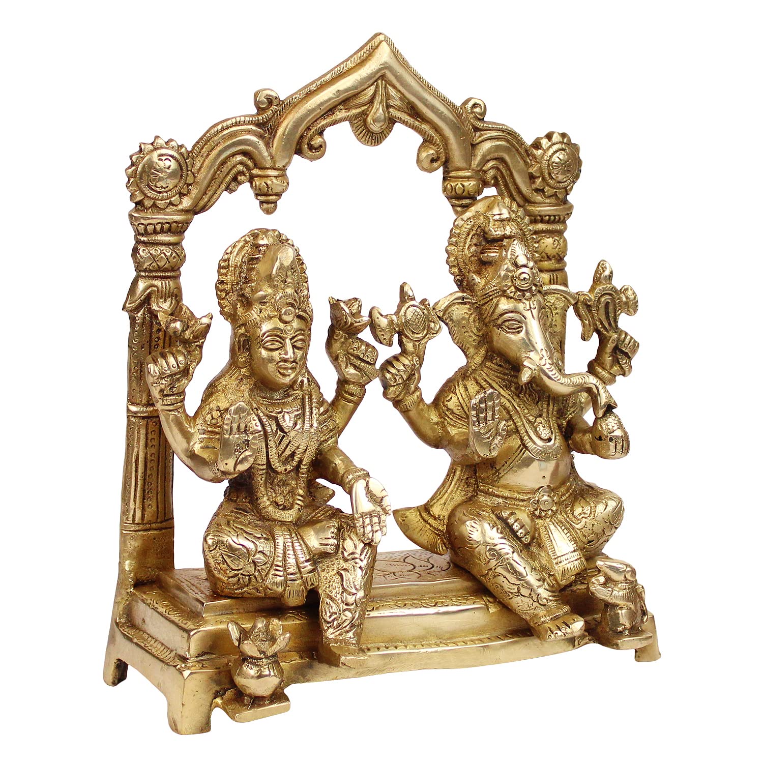 Artavrko Brass Laxmi Ganesh Idol Bhagwan Ganpati Murti Metal Statue Sitting Lakshmi Ganesha for Home Office Decor Pooja Good Luck Gift Height 9 Inch