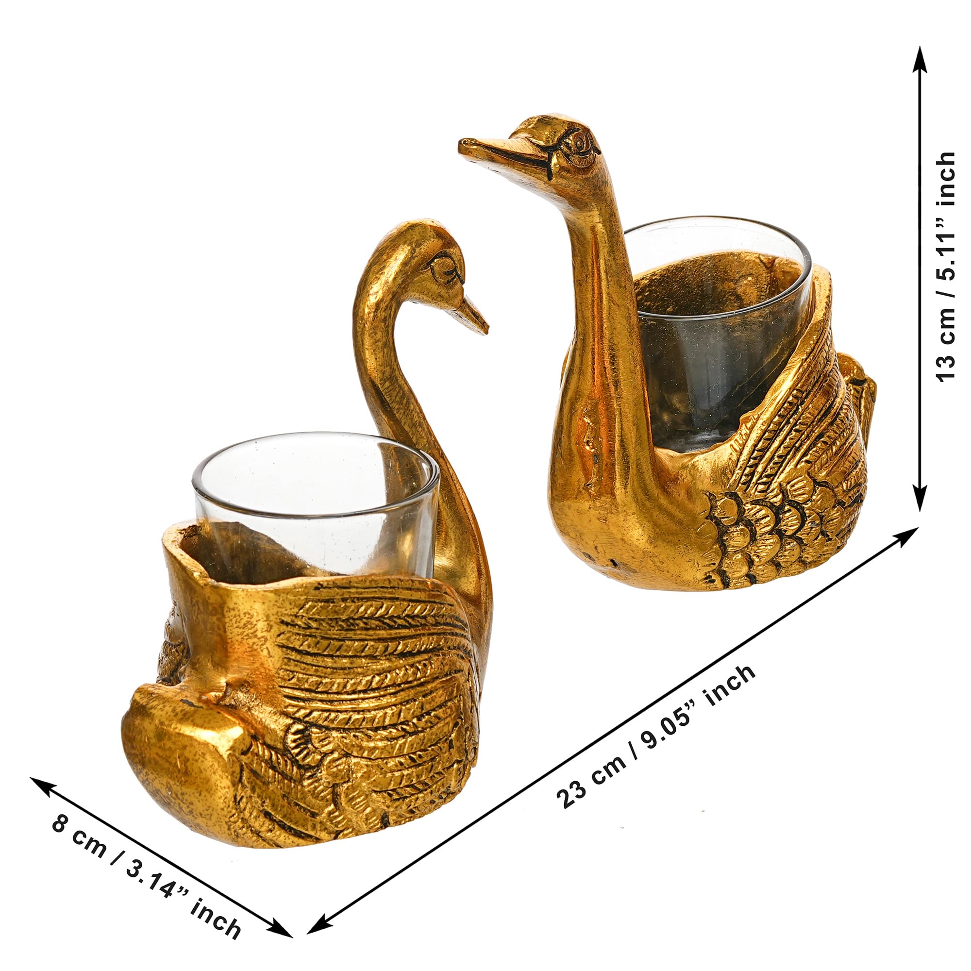 Webelkart Premium Golden Swan Tealight Candle Holder Set of 2 with Glass Cups | Decorative Metal Bird Candle Stand for Home Decor, Table Centerpiece & Romantic Gifting Duck Pair Set