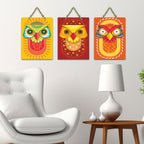 Artvibes Vivid Owl Expressions Art Home Decorative Wall Hanging Ornaments | Wall Sculpture | Signs & Plaques | Handcrafted Art | Aesthetic Wooden Decor | Ideal Gift (WH_9619N), Set of 3