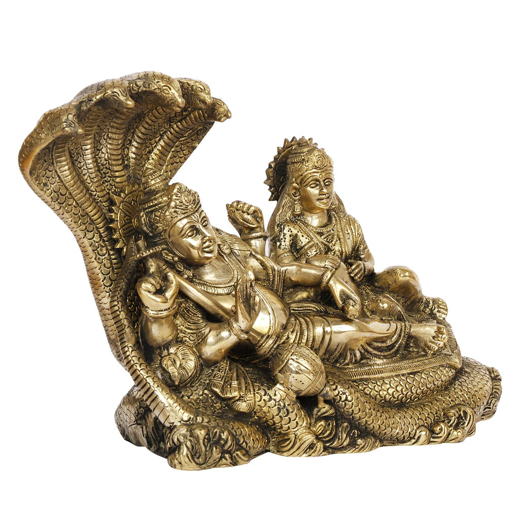 ARTVARKO Big Brass Laxmi Vishnu Rest Upon Shesha Naag | Lakshmi Narayan Statue for Home Office Table Decor (L 13 x B 5 x H 9.5) 7.5 Kg