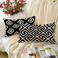 STITCHNEST Set of 2 Polycotton Cushion Covers – 12x18 Inches – Black & White Ikat Geometric Print – Elegant Cushion Covers for Sofa & Living Room | Perfect for Home Decor