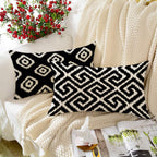 STITCHNEST Set of 2 Polycotton Cushion Covers – 12x18 Inches – Black & White Ikat Geometric Print – Elegant Cushion Covers for Sofa & Living Room | Perfect for Home Decor