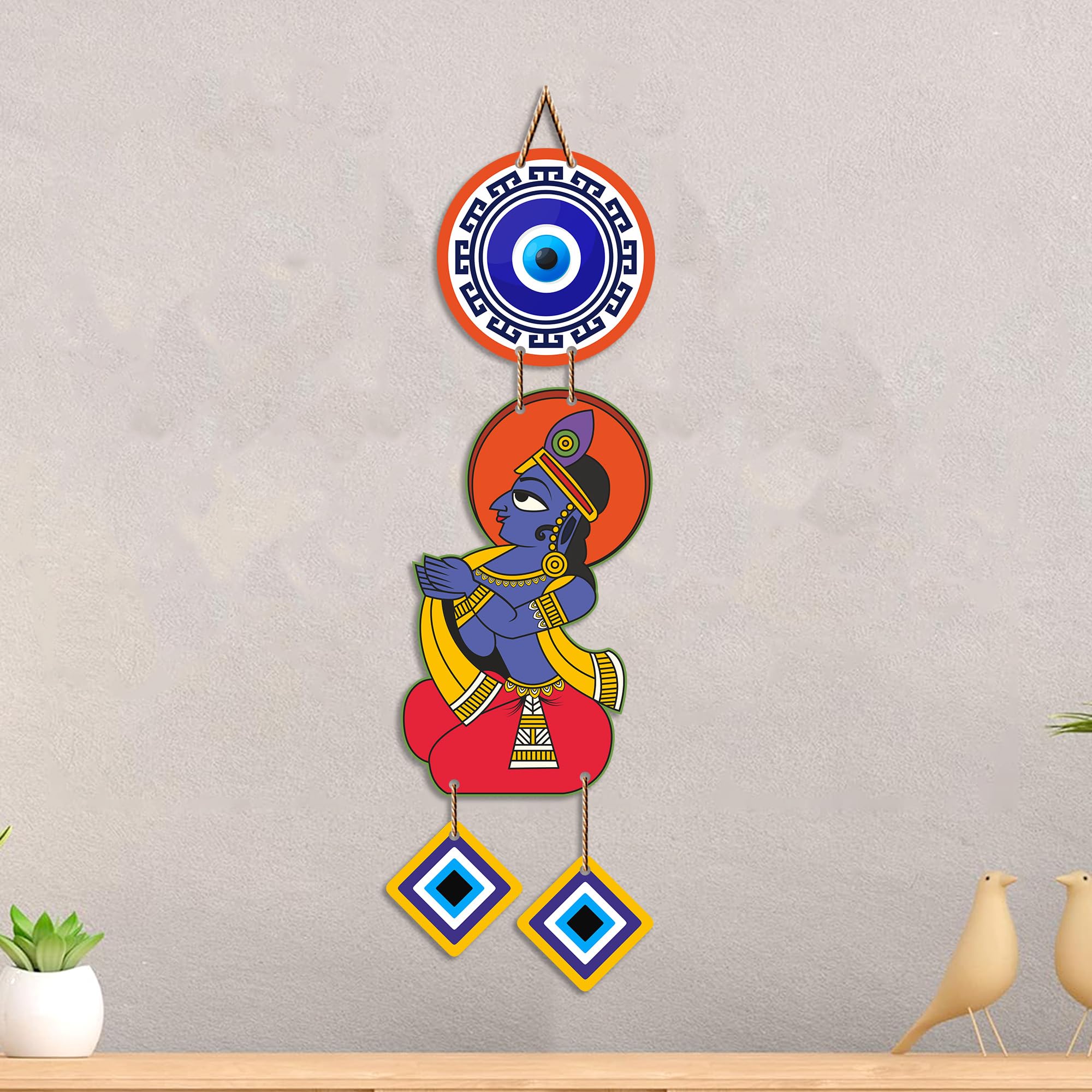 Artvibes Cute Kanha Evil Eye Wall Decor for Main Door Entrance | Nazar Protection Hanging for Home Temple Living Room Bedroom | Good Luck Vastu Decorative Gift (WH_8574N)