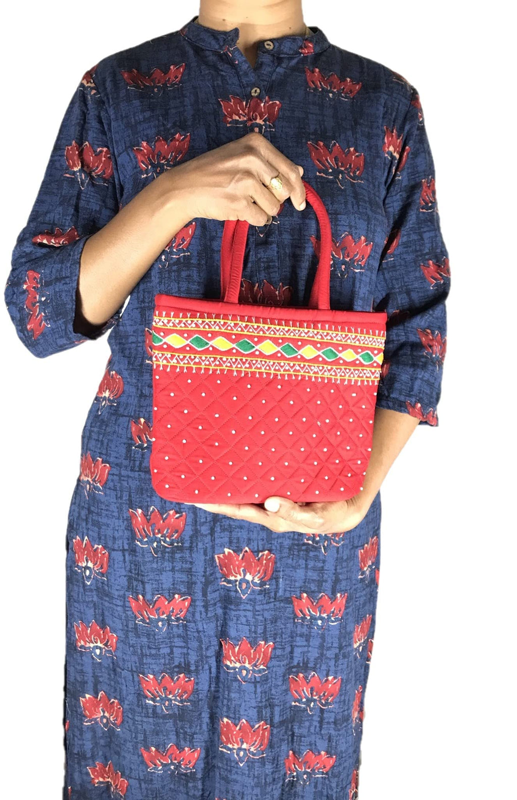 srishopify handicrafts MINI Handbags for Girls Stylish Handmade Banjara Traditional Small Bags Hand Purse Cotton Red Original Thread Work Pouch