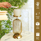 Behoma Metal Pillar Candle Holder Stand with Gold Finish - 10 Inch