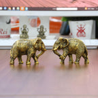 KridayKraft African Elephants Animal Decorative Showpiece Figurine Set of 2 Pcs Metal Handcrafed Gold Toned Antique Finish, Home Decor