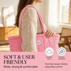 HOUSE OF ORLO Women's Cotton Quilted Aesthetic Western Tote Bags, Waffle Weave Handmade With Zipper & Double Handles For Women & Girls, Daily Use Handbag For College/Travel/Work (Pastel-Pink)
