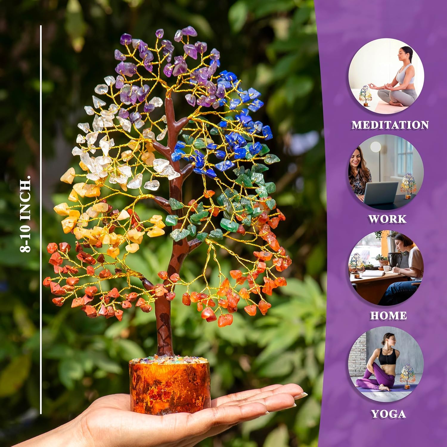 ZAICUS Seven Chakra Gemstone Tree of Life, Crystals and Gemstones, Crystal Tree, Showpiece for Good Luck, Home Decor, Office Desk, Feng Shui, Crystals and Healing Stones, Gift Item, 7 x 24 Cm
